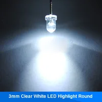 100 pz 3mm LED Bianco Lente Chiara Piano Tondo 3mm Trasparente Ultra Luminosa Led Lamp Emitting Diode 3 V
