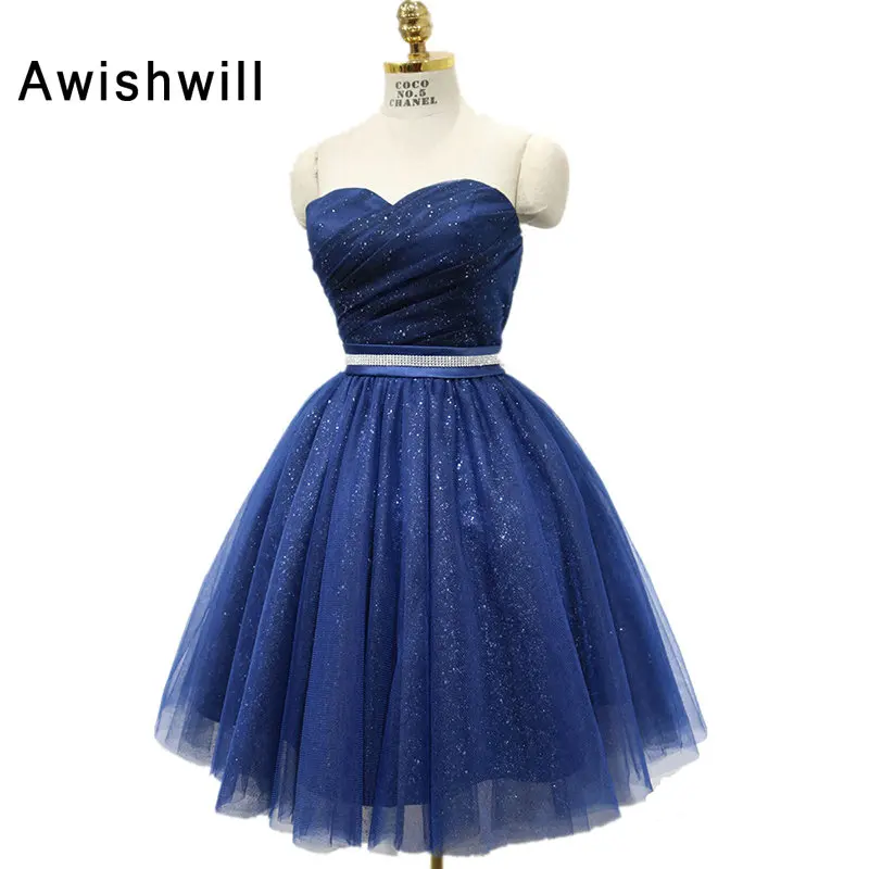 Настоящее фото Vestido de Festa Curto темно-синее короткое платье для выпускного вечера