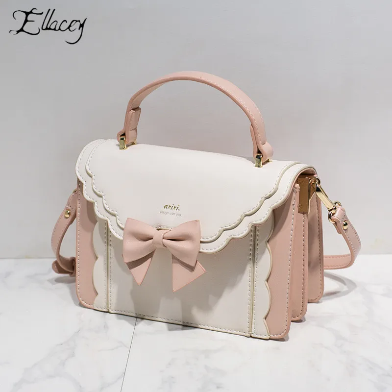 

New Pu Leather Bow Organ Bag Women Party Small Square Teens Girls Lolita Shoulder Bag Slung Female Messenger Bag