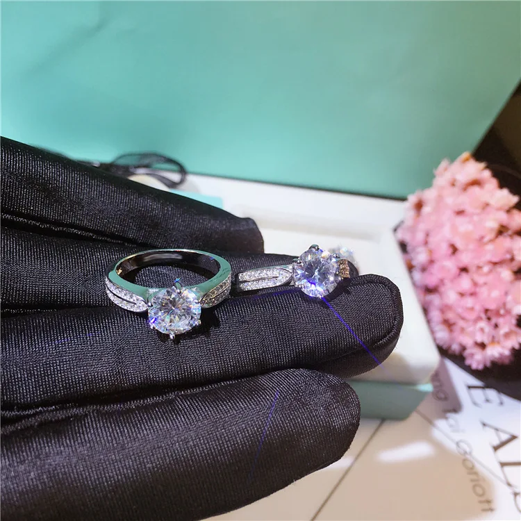 S925 Стерлинговое Серебро идеальный крой сверкающие схожие Moissanite кольцо женское принцесса оригинальные имитация обручальные кольца с брилиантами