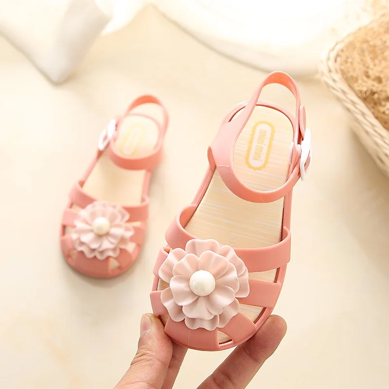 Mini Melissa/ г.; летние детские сандалии с цветочным принтом принца; прозрачные сандалии для девочек; дышащая обувь для маленьких девочек; сандалии MiniI; 14,5-17 см - Цвет: Розовый