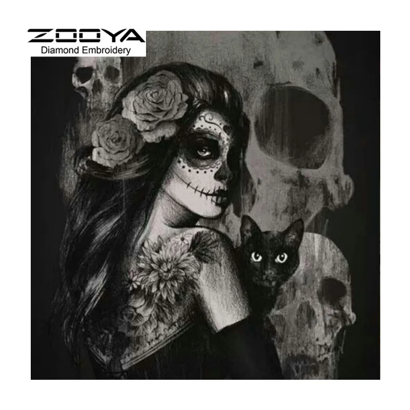 

5D DIY Diamond Painting Skull Cat Woman Crystal Diamond Painting Cross Stitch Horror Halloween Needlework Home Decorative BJ1081