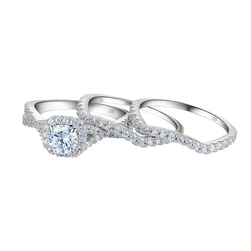 Anéis de Casamento para as Mulheres Anel de Noivado Jóias na Moda Newshe Sólido Prata Esterlina 1.3 ct Aaa cz Azul Cristal Conjunto 3 Pçs 925 11 as mulheres sólido 925 prata esterlina 1.3