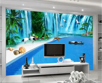 

Custom photo 3d wallpaper Non-woven mural wall sticker Water blue sky white cloud painting picture 3d wall room murals wallpaper