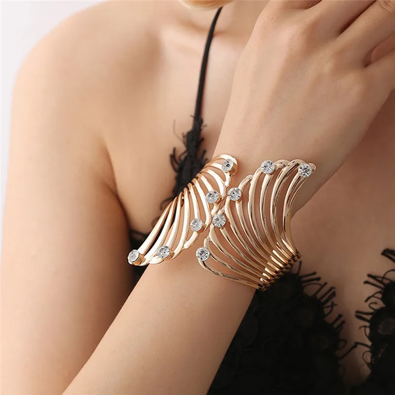 

imixlot New Angle Wing Wide Golden Bracelets & Bangles For Women Jewelry Multilayer Geometry Hollow out Cuff Bracelet Wholesale