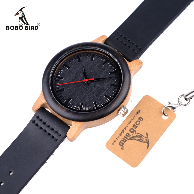 BOBO BIRD M13 Ebony Wooden Analog Wristwatch Black Leather Quartz Men Watches Casual Gift for Men