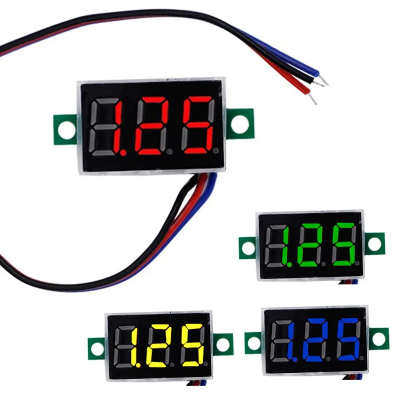 DC мини 0,3" цифровой Красный светодиодный дисплей 0-100 в вольтметр 3 провода измеритель напряжения красный/зеленый/синий/желтый для Проверка батареи автомобиля скидка 42
