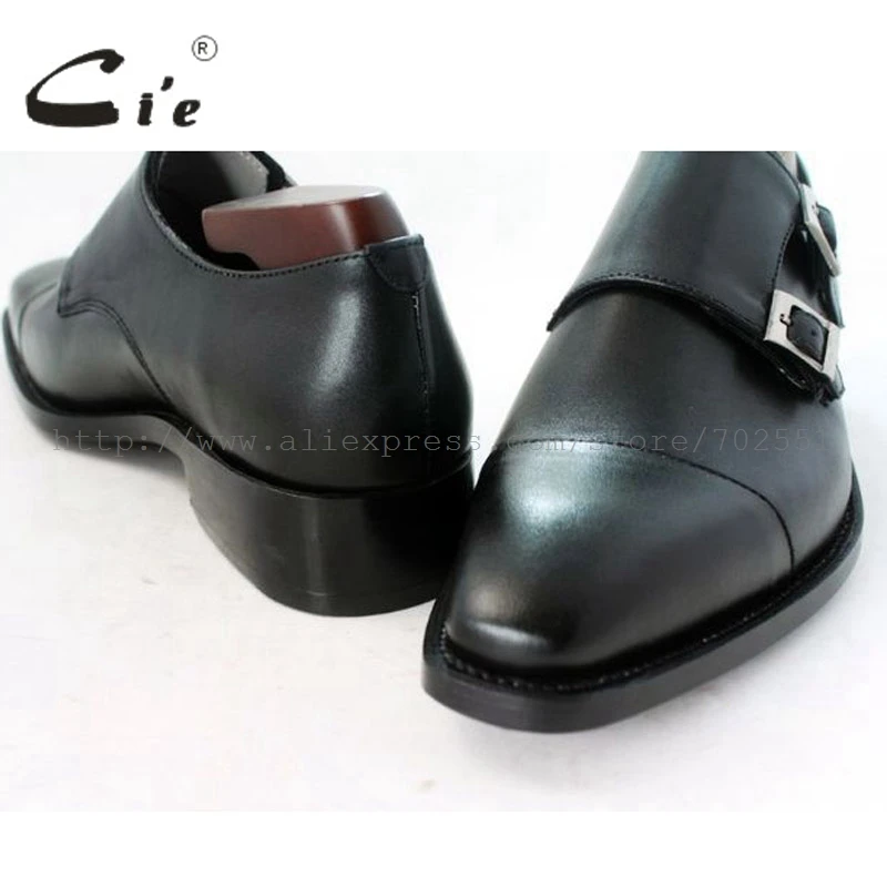 Perfect cie square captoe medallion double monk straps handmade leather men shoe100% genuine calf leather outsole breathable black MS46 4