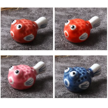 

10pcs Japanese Ceramic Chopsticks Care Holder Fish Chopsticks Rest Home Hotel Cute Puffer Fish Chopsticks Stand