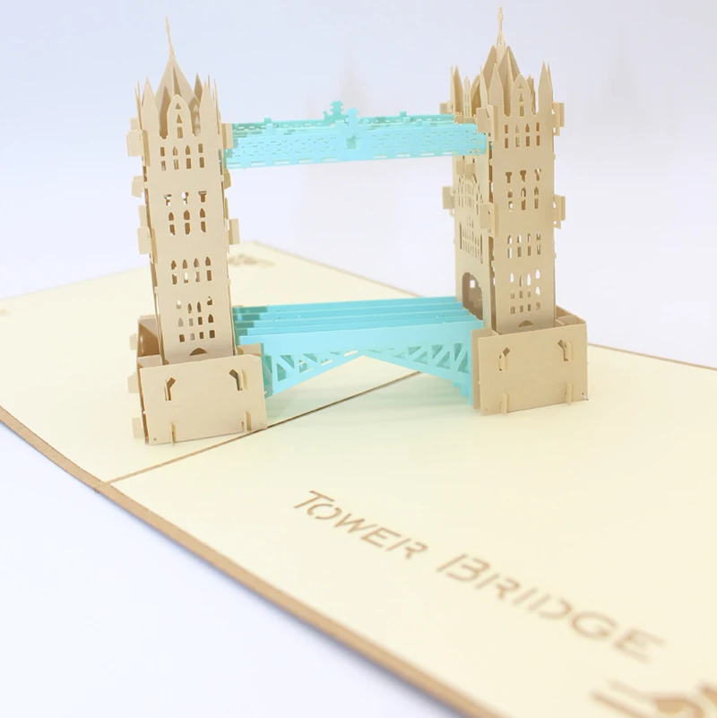  3D Laser Cut Handmade Retro Cover Double Color London Tower Bridge Paper Invitation Greeting Cards  - 33014494081