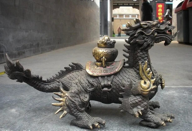 

xd 003258 China Bronze Wealth Dragon Turtle crafts Lucky FengShui statue