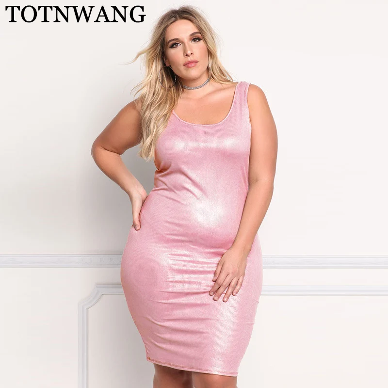 TOTNWANG 2017 Plus Size Knee-Length Tank Dress Women Pink Black Sexy Bodycon Dress Big Size For Women Pencil Dress WT993