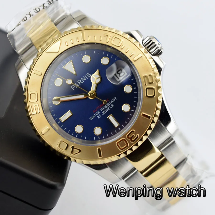 

Fashion Parnis 40MM Blue Dial Men Watch Diver Sapphire Crystal ceramic bezel Luminous Automatic Mechanical Men's Watches