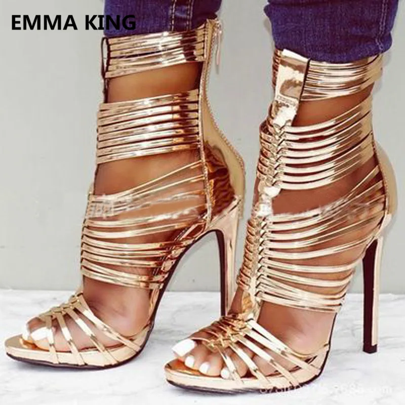 

2019 New Rome Style Women Platform Gladiator Sandals Open Toe Hollow Sexy Gold High Heels Shoes Woman Runway Roman Sandals Boots