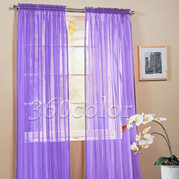 2 Panels Lavender Solid Sheer Voile Window Panel Curtain Drape
