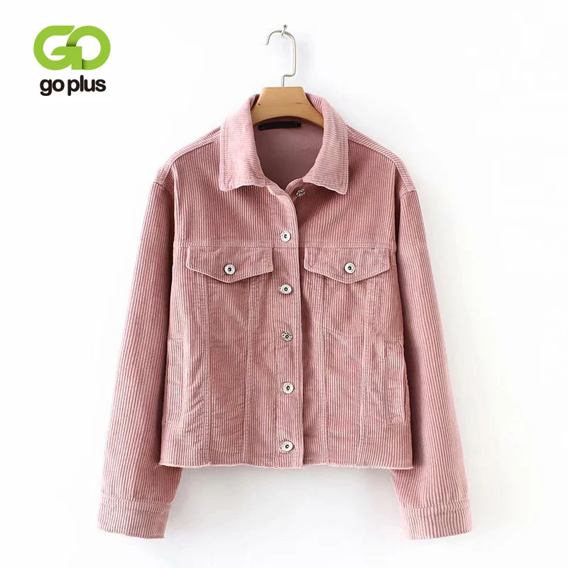 

GOPLUS Harajuku Corduroy Jackets Women Autumn Winter Coats Plus Size Overcoats Female Tops Cute Short Pink Jackets Clothing
