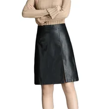 Большие размеры кожаная юбка зима Мода Черные длиной до колена узкая юбка-карандаш Офисная женская Юбка-миди 3XL