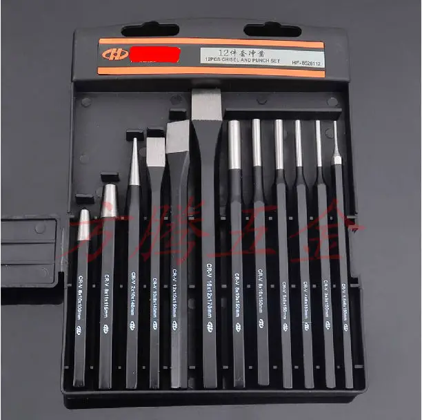 12pcs/lot, Good quality Chisel and Punch Set Pin Center Taper Black