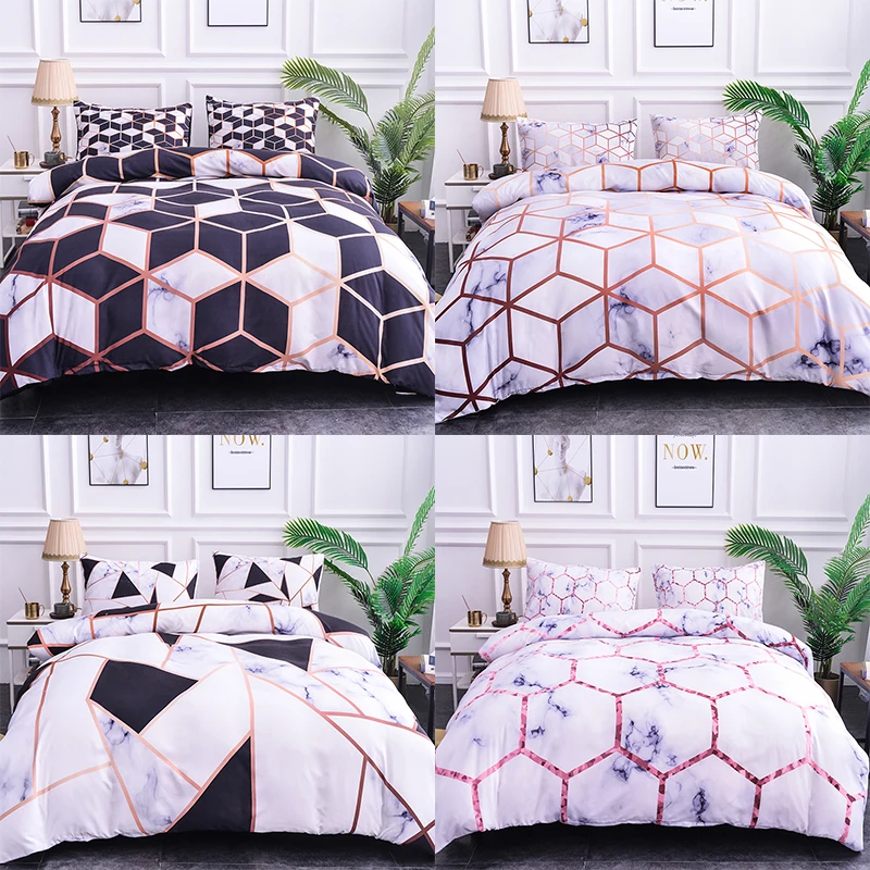 Boniu Irregular Geometric Plaid Bedding Set 2 3pcs Marble Texture