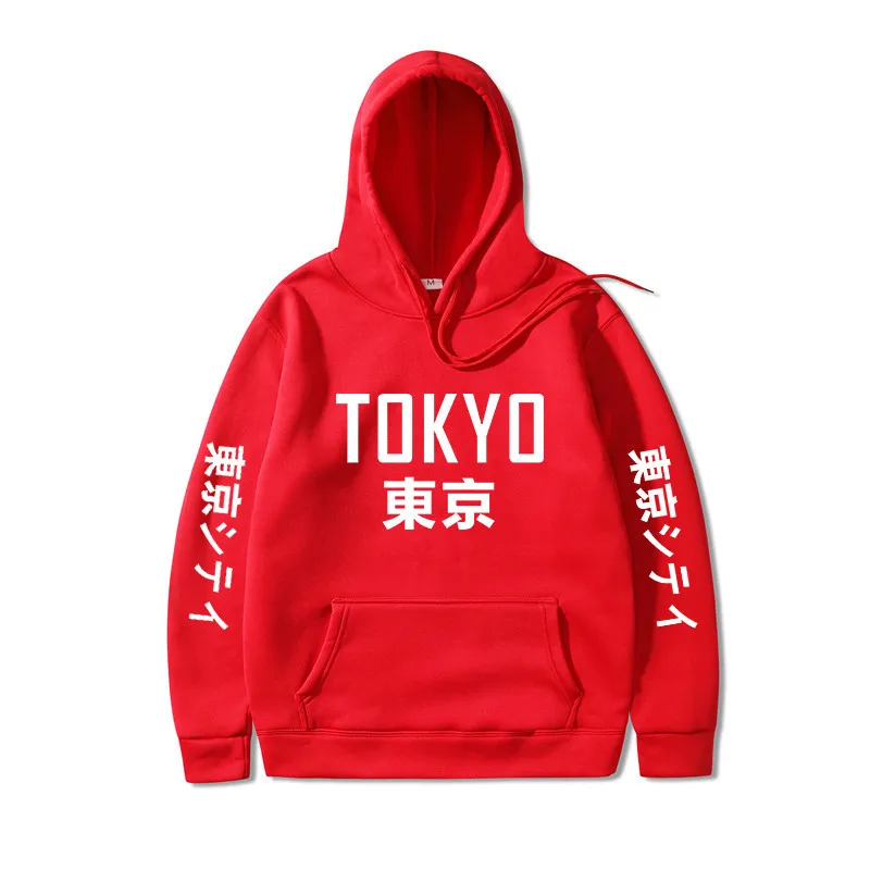Толстовки с капюшоном в японском стиле Харадзюку, мужские пуловеры с принтом в виде города Токио, костюм для косплея, Толстовка для мужчин/женщин на осень и зиму, черные толстовки в стиле хип-хоп - Цвет: red 1