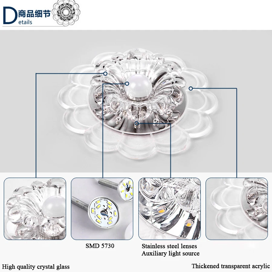 Современный светодиодный потолочный светильник с кристаллами, 3 Вт, 5 Вт, круговой мини-светильник, 85-220 В, светильник Rotunda для коридора, кухни