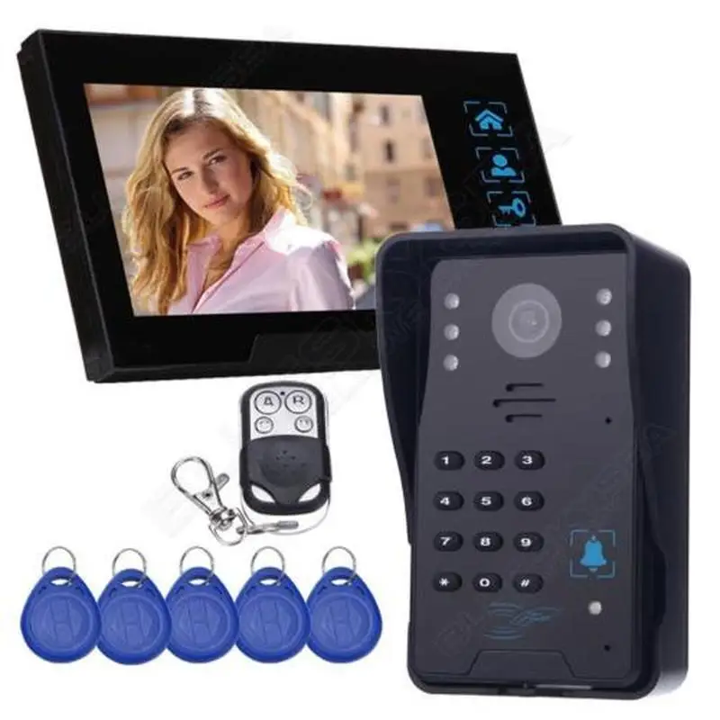

Remote Control Unlock 7" Screen Door Bell Video Intercom Doorbell System Home Monitoring Security Camera 5 ID video intercom