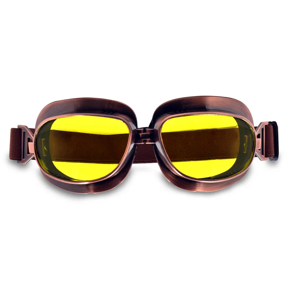 BJMOTO очки для мотокросса стекло es медное покрытие рамка винтажное стекло для Harley открытый шлем защитные очки ретро реактивные шлемы - Цвет: Yellow goggles
