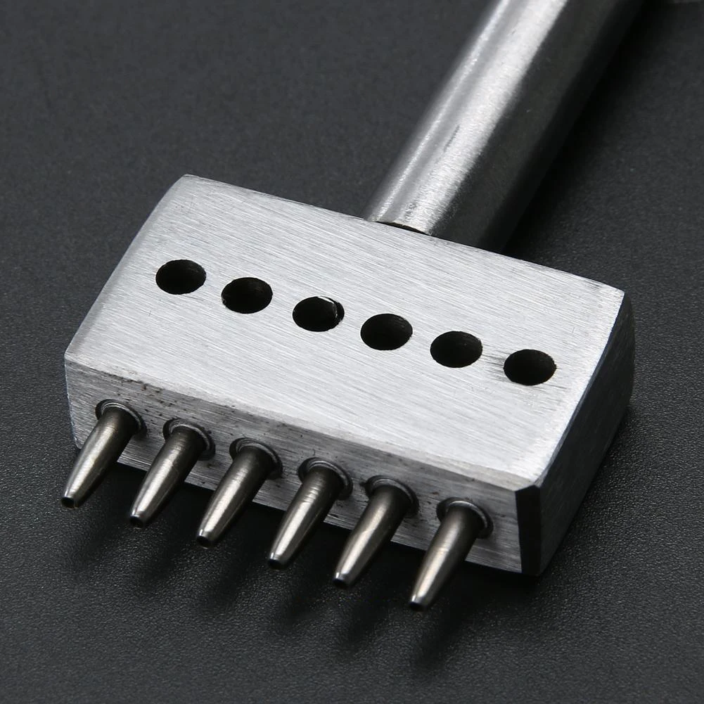 1pc Leather Punch Tool 4mm 2/4/6 Prong Leather Craft Tools Round Row Hole Punch Leather Craft Cutter Hole Spacing Hand Tool