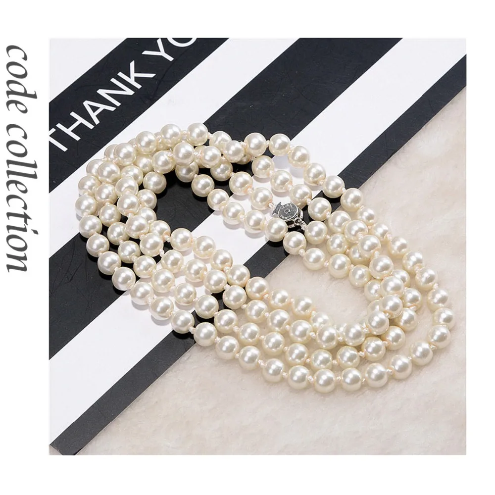 

Vintage Classic Pearl Long Necklace High Quality Metal Button For Women Girl Multi-Layer Elegant Bride Wedding Accessories Gift