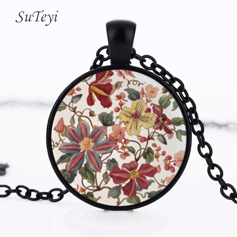black Suteyi, модные хны ожерелье для йоги стекло кабошон подвеска буддиста искусство мандала цветок Высокое качество ожерелье s для женщин ювелирные изделия - Окраска металла: black