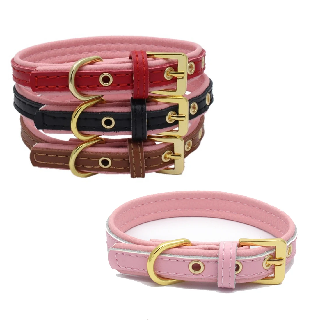 Adjustable Pu Leather Pet Dog Collar Durable Padded Pet Collars for