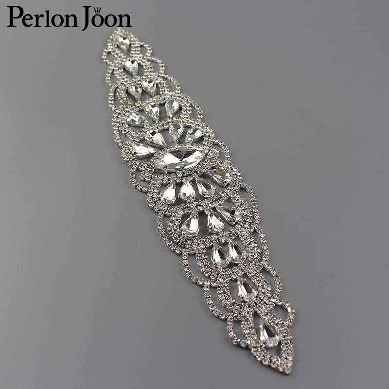 

9*2.2 inch Big eyes-glass Crystal Long Applique Rhinestone Patch Sew for Bridal Headdress Wedding Dress Accessories YH C017