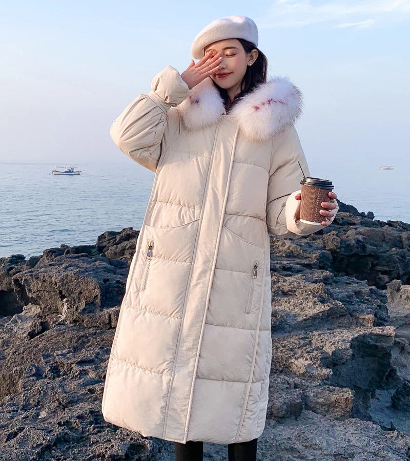 Зимняя куртка в Корейском стиле для женщин с капюшоном и воротником из искусственного меха, теплая утепленная женская длинная куртка, однотонная Высококачественная парка 5 цветов