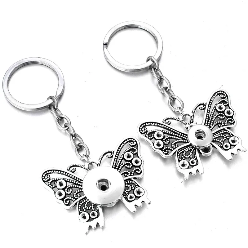 

New Snap Jewelry 12mm 18mm Snap Key Chains For Keyring Women Gifts Girl Butterfly Keychain Bag Pendant ZF050E