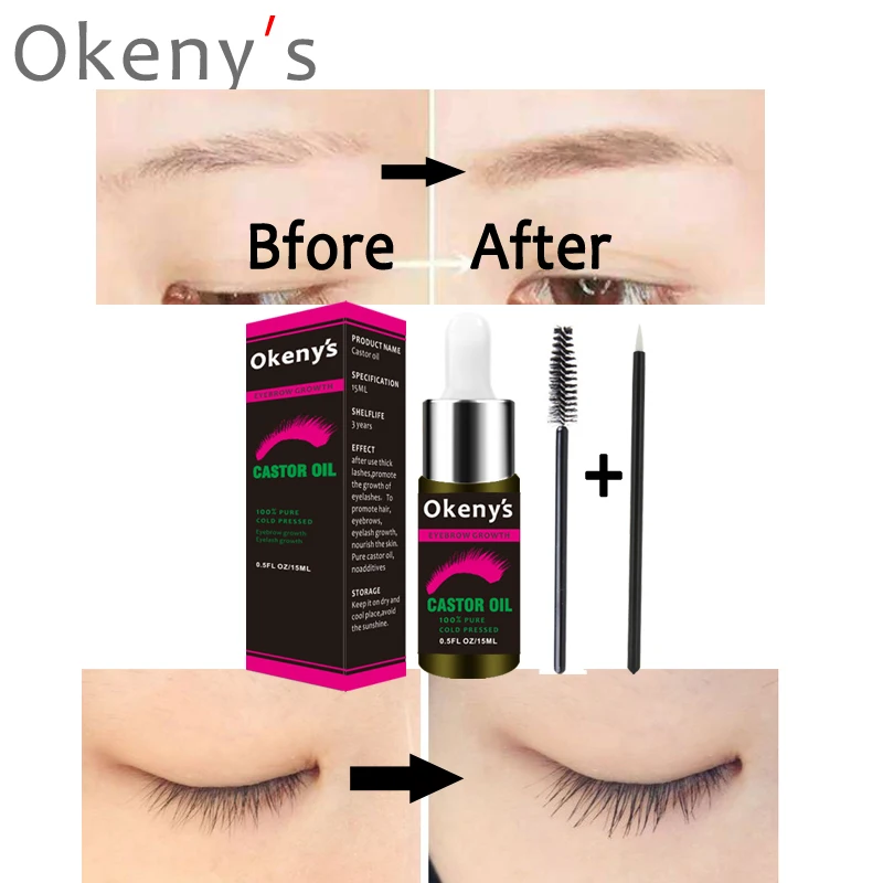 Okeny's 15 мл эфирное масло для волос Натуральное касторовое масло для ресниц жидкое масло для роста бровей предотвращает старение кожи касторовая Органическая сыворотка