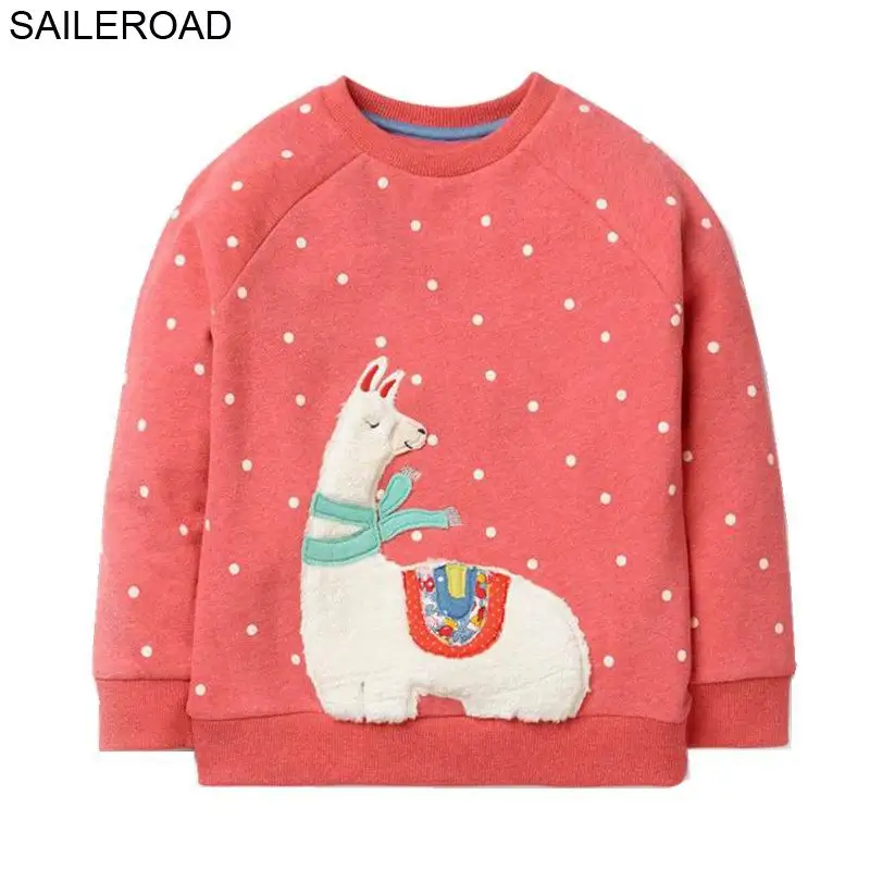 Camisolas para um Camisas de Manga Saileroad Algodão Ovelhas Bordado Crianças Hoodies Pouco Meninas Roupas Primavera Novas Longa