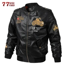 Мужская мотоциклетная куртка из искусственной кожи с вышивкой; сезон весна-осень; повседневные бейсбольные пальто; байкерская куртка-бомбер; куртка из искусственной кожи; 5XL