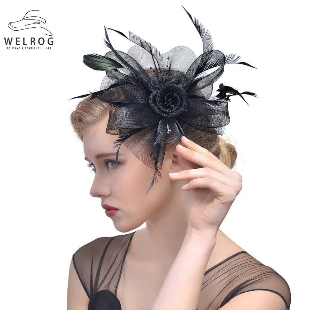 WELROG Ladies Royal Fascinators Hat Bride Wedding Sinamay Cocktail