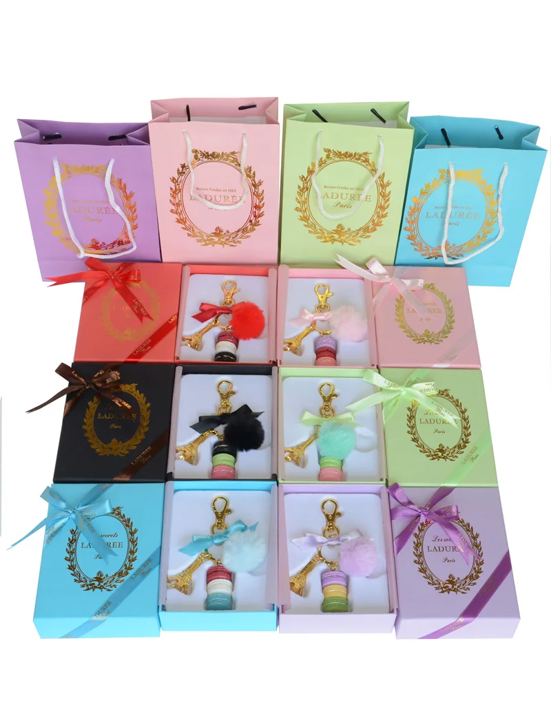 big macaron keychain with fur ball-set (3)