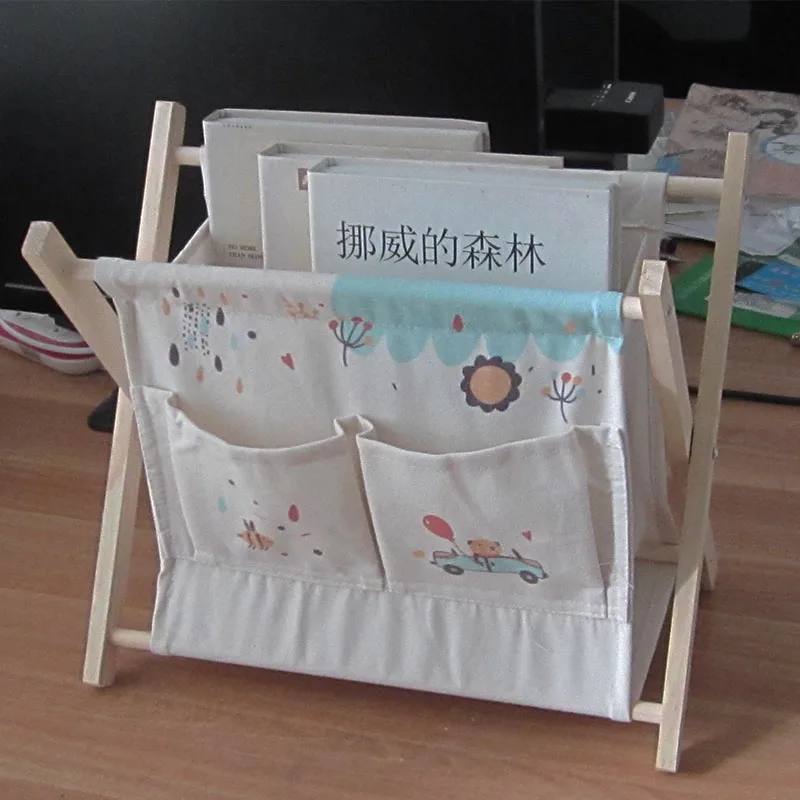 Fordable Office Storage Box Linen File Bookshelf Magazine Makeup Cosmetic Sundries Rack Desktop Basket Articles Organizer