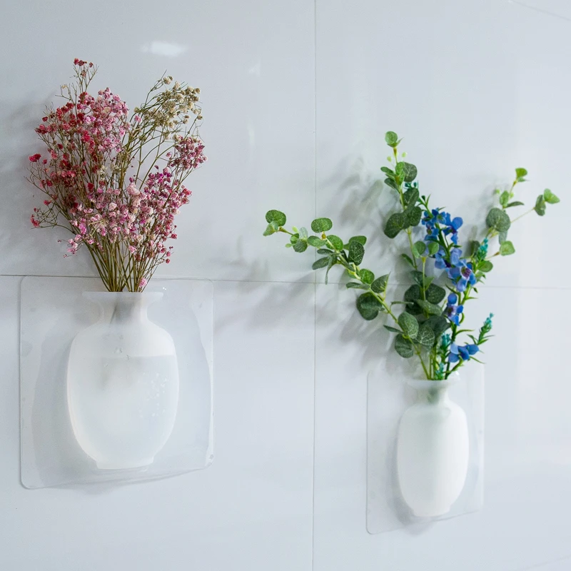 Съемная силиконовая Цветочная бутылка вазы для цветов эластичная антигравитационная липкая ваза на стену, холодильник, ванные комнаты мини цветок V