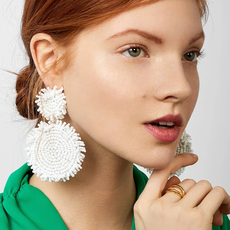 

2019 Sloong BA New Statement Big Knitted Beaded Fringed Drop Earrings Wedding Jewelry for Women aretes de mujer