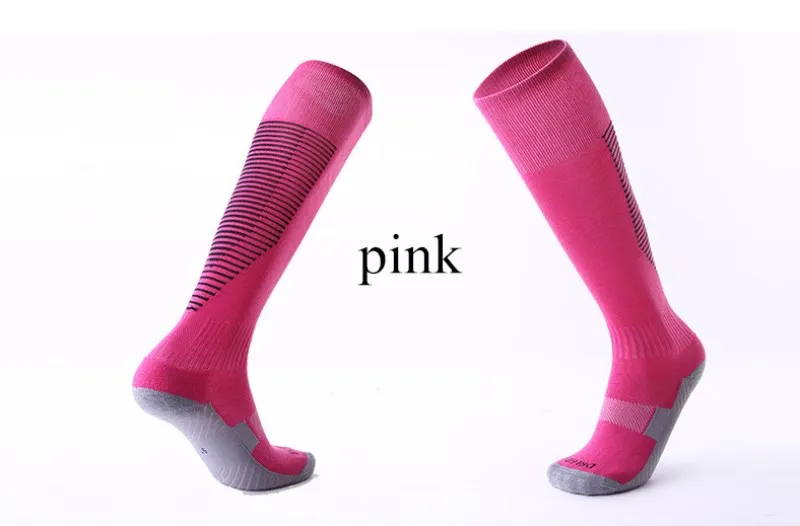 Профессиональные спортивные носки для футбола для взрослых и детей, длинные носки в цветную полоску, дышащие детские носки до колена для футбола, волейбола - Цвет: pink