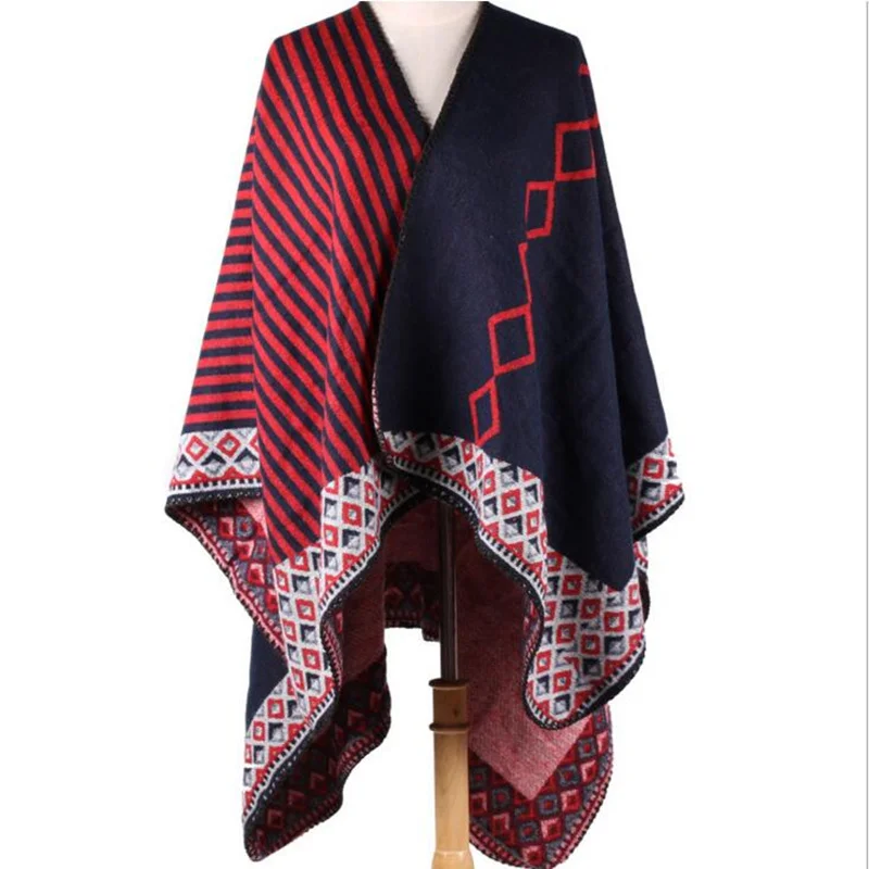 

2018 New Ladies Warm Poncho Wool Scarves Lush Cape Women Winter Knitted Cashmere Poncho Capes Shawl Cardigans