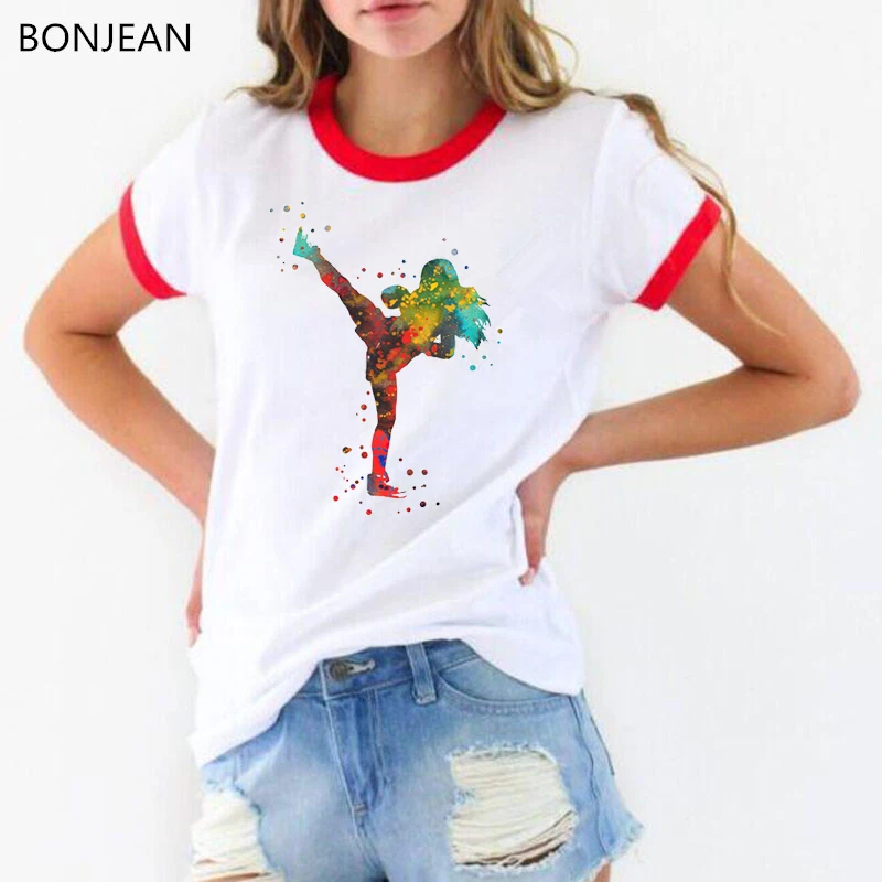 

Ropa mujer 2019 watercolor thai boxing girl print t shirt women white harajuku tee shirt femme tumblr t-shirt female tshirt