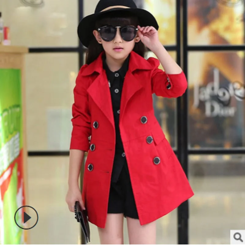 

Girls Trench Coat 2019 New Spring and Autumn Children's 3 Solid Colors Windbreaker Double-breasted Size120-160 Kids4-14 ly074