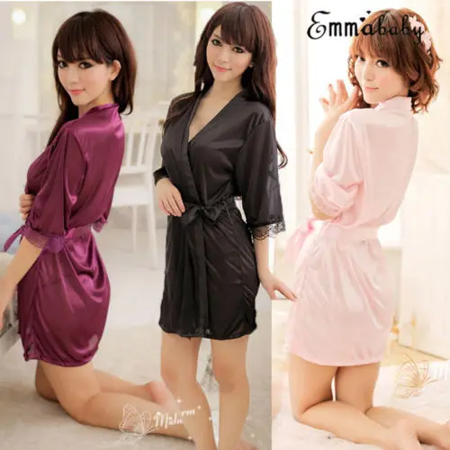 

Sexy Women Ladies Satin Robe Kimono Dress Nightdress Summer Bodydoll Bandage G-string Lingerie Sleepwear Underwear Dresses