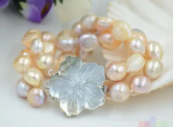 

1593 3row PINK LAVENDER BAROQUE freshwater cultured pearl bracel