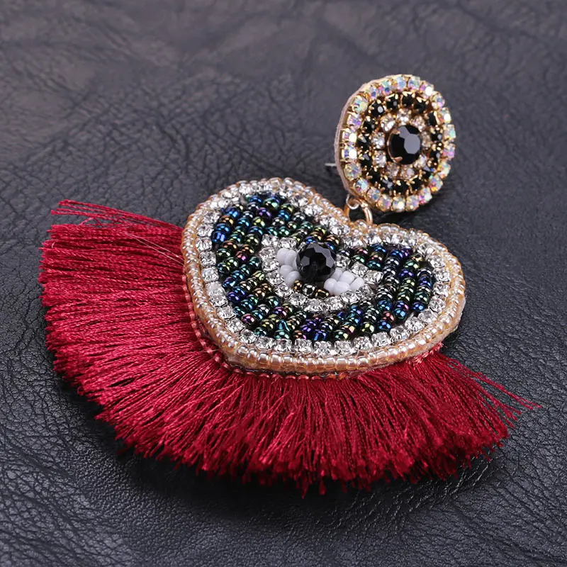 Sehuoran Bohemian Heart Oorbellen Glass Beads Handmade Pendientes Crystal Drop Earrings For Women Statement Earrings gifts (7)