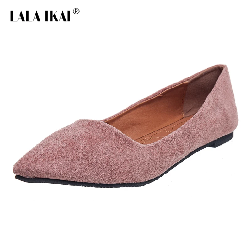 

LALA IKAI Flock Women Flats Pointed Toe Shallow Flat Women Shoes Spring&Autumn Solid Ladies Shoes XWA0737-45